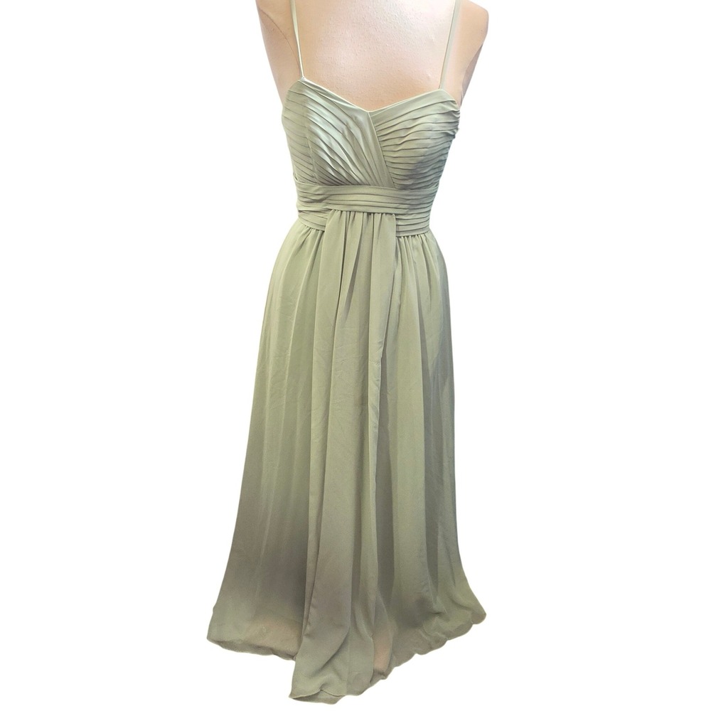 Bari Jay Sage Green Chiffon Pleated Sweetheart Bridesmaid‎ Gown Dress 4 1617